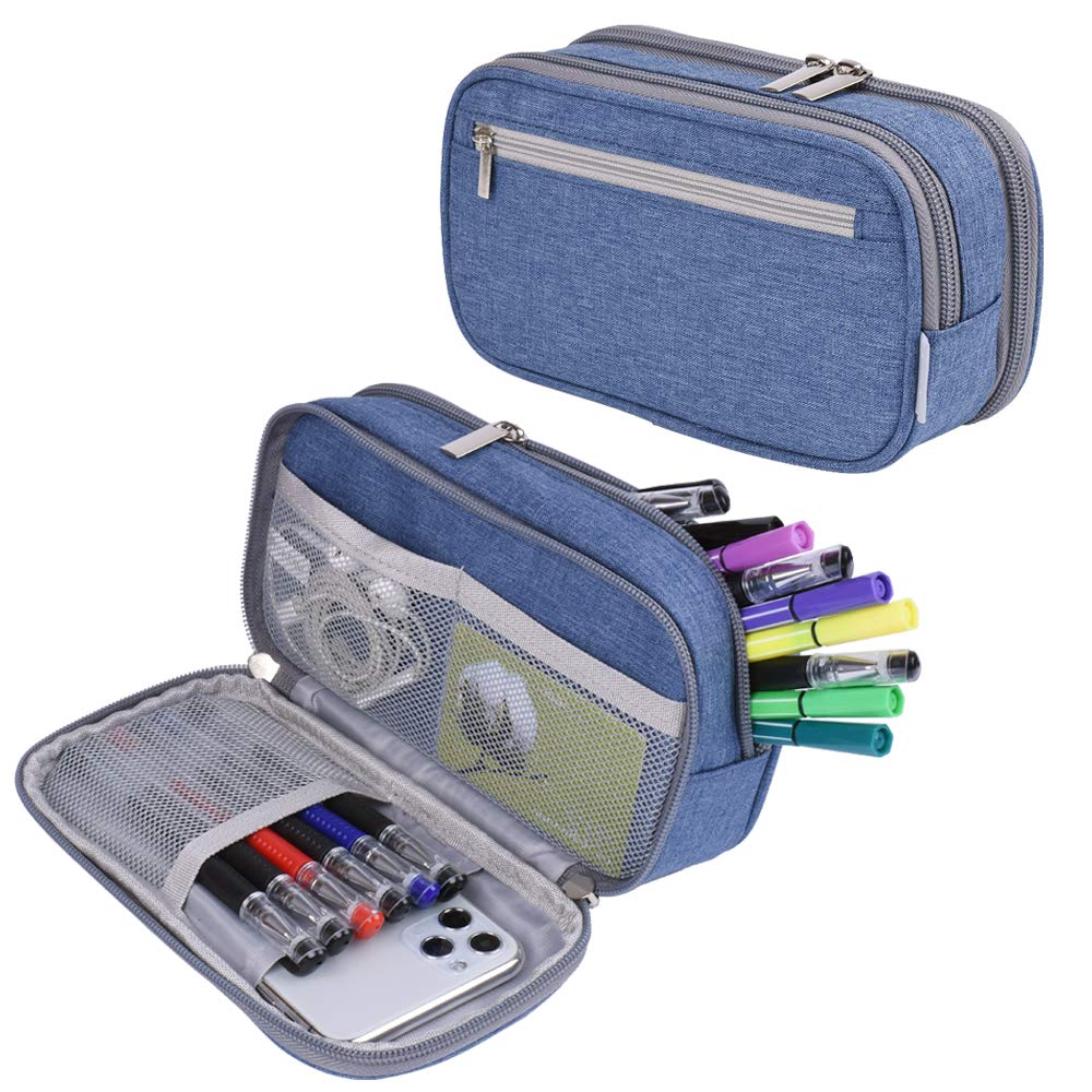 Large Capacity Pencil Case Big Storage Pencil Bag Pouch 3 Multifunctional Compartment Pen Marker Cases Holder Portable Office Stationery Organizer Supplies Makeup Bag, Black