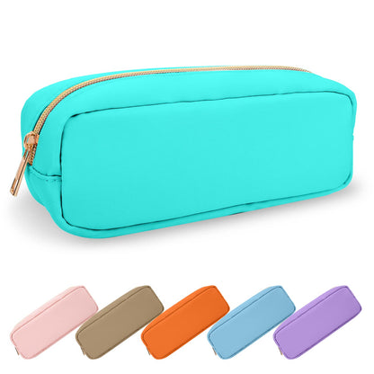UIXIZQ Waterproof Small Pencil Case Makeup Bag for Purse,Cute Pencil Pouch Preppy Nylon Makeup Brush Holder with Zipper,Girls Portable Storage Case Small Pen Bag for Office(Slim-Black)