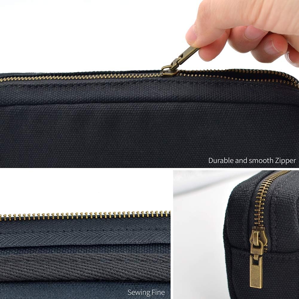 Pencil Pen Case, Canvas Pencil Pouch Big Capacity Pen Bag with Zipper Durable Stationary Storage Bag for Adult Students Officers