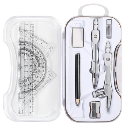 Unjoo Geometry Sets 10 Pcs Student Supplies, Protractor and Compass (Black)