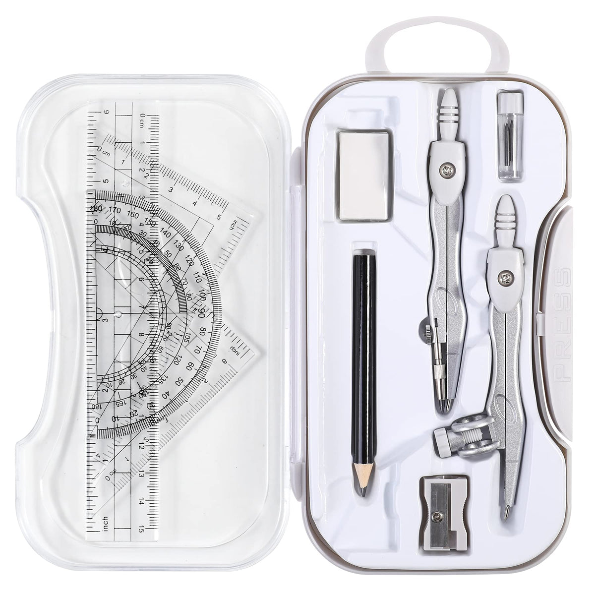 Vobou 10 pcs Math Geometry Set Student Supplies,Compass Kit Set (Black）