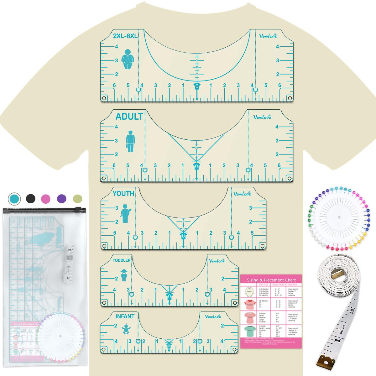 Vowlove T-Shirt Ruler for Precise Vinyl Alignment, Heat Press Guide Tool