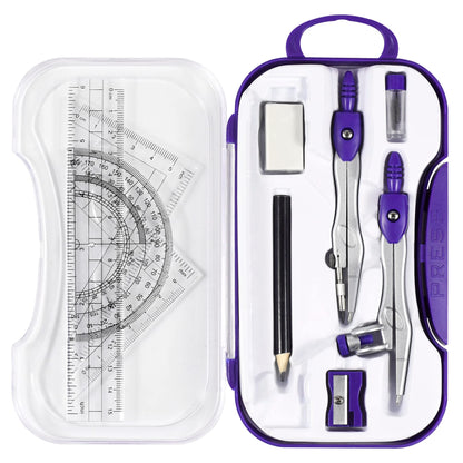 Unjoo Geometry Sets 10 Pcs Student Supplies, Protractor and Compass (Black)
