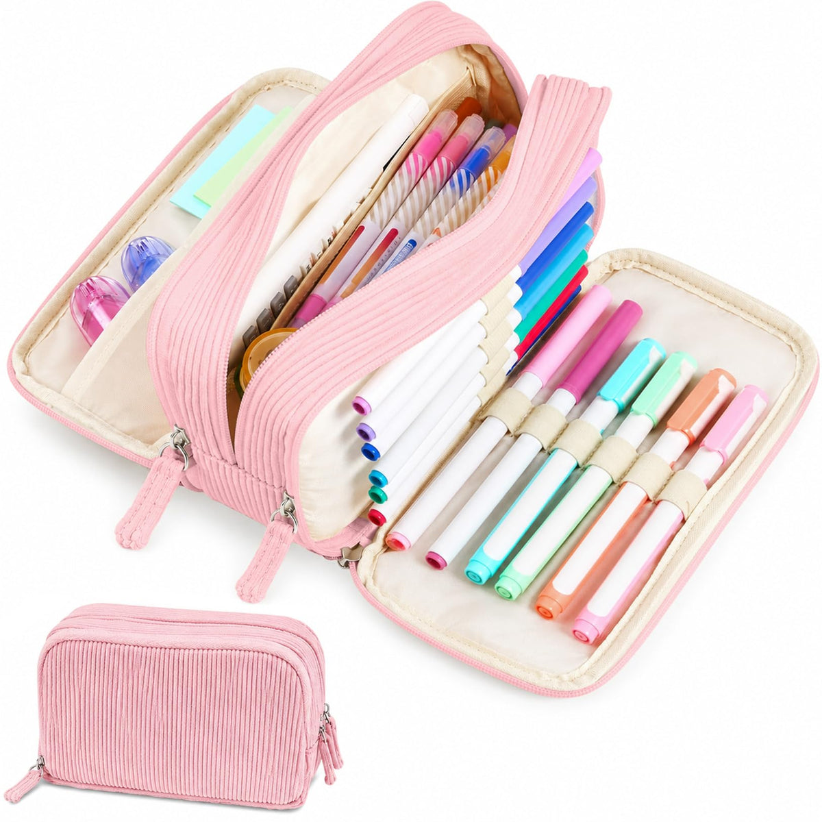 Sooez Big Capacity Pencil Case Pen Pouch, Soft Corduroy Pencil Bag