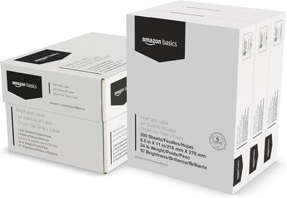 Amazon Basics Multipurpose Copy Printer Paper, 8.5 x 11 Inches, 24 lb Weight, 97 Bright White, 1500 Sheets (3 Packs of 500), for Inkjet and Laser