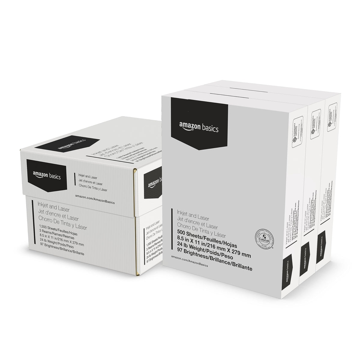 Amazon Basics Multipurpose Copy Printer Paper, 8.5 x 11 Inches, 24 lb Weight, 97 Bright White, 1500 Sheets (3 Packs of 500), for Inkjet and Laser