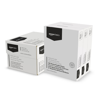 Amazon Basics Multipurpose Copy Printer Paper, 8.5 x 11 Inches, 24 lb Weight, 97 Bright White, 1500 Sheets (3 Packs of 500), for Inkjet and Laser