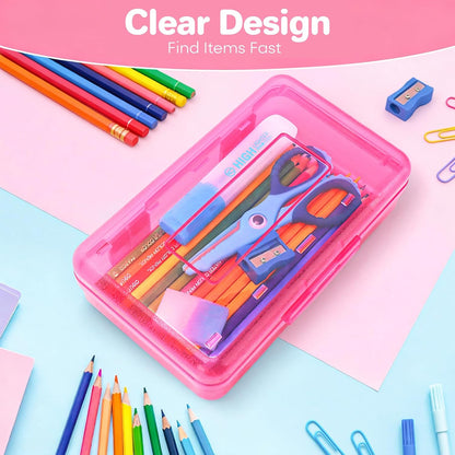 Plastic Hard Clear Color Pencil box Case for Girl Boy kids