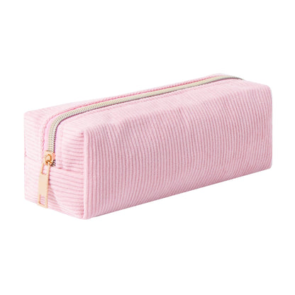 Corduroy Pencil Case with Metal Zipper Aesthetic Pen Pouch Large Capacity Makeup Bag Cosmetic Organizer Stationery Storage Bag for School Office Travel Cute Pencil Box (White)