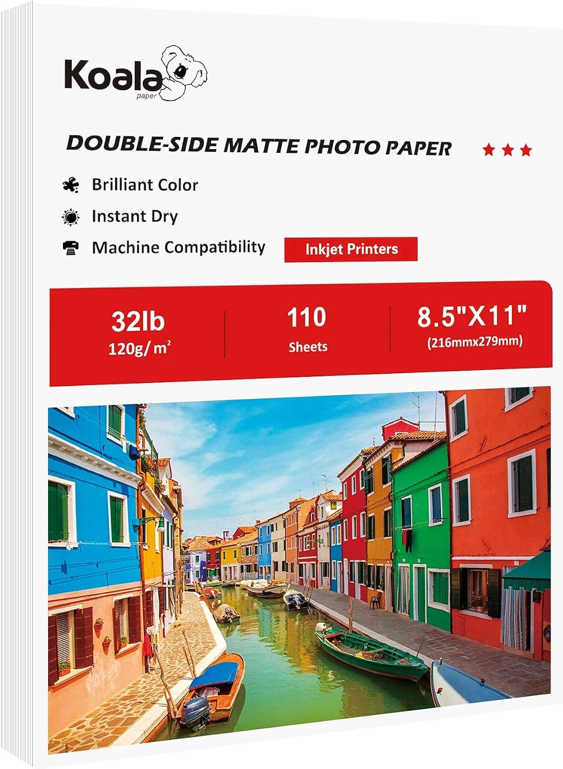 Koala Double Sided Thin Matte Printer Paper 8.5x11 Inch 32LB 110 Sheets