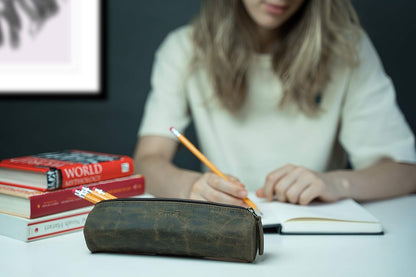 Leather Pencil Case Handcrafted Pen pouch Elegant and practical gift for artists perfect for office by KomalC