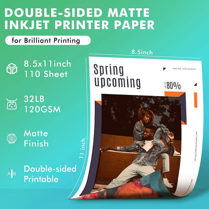 Koala Double Sided Thin Matte Printer Paper 8.5x11 Inch 32LB 110 Sheets