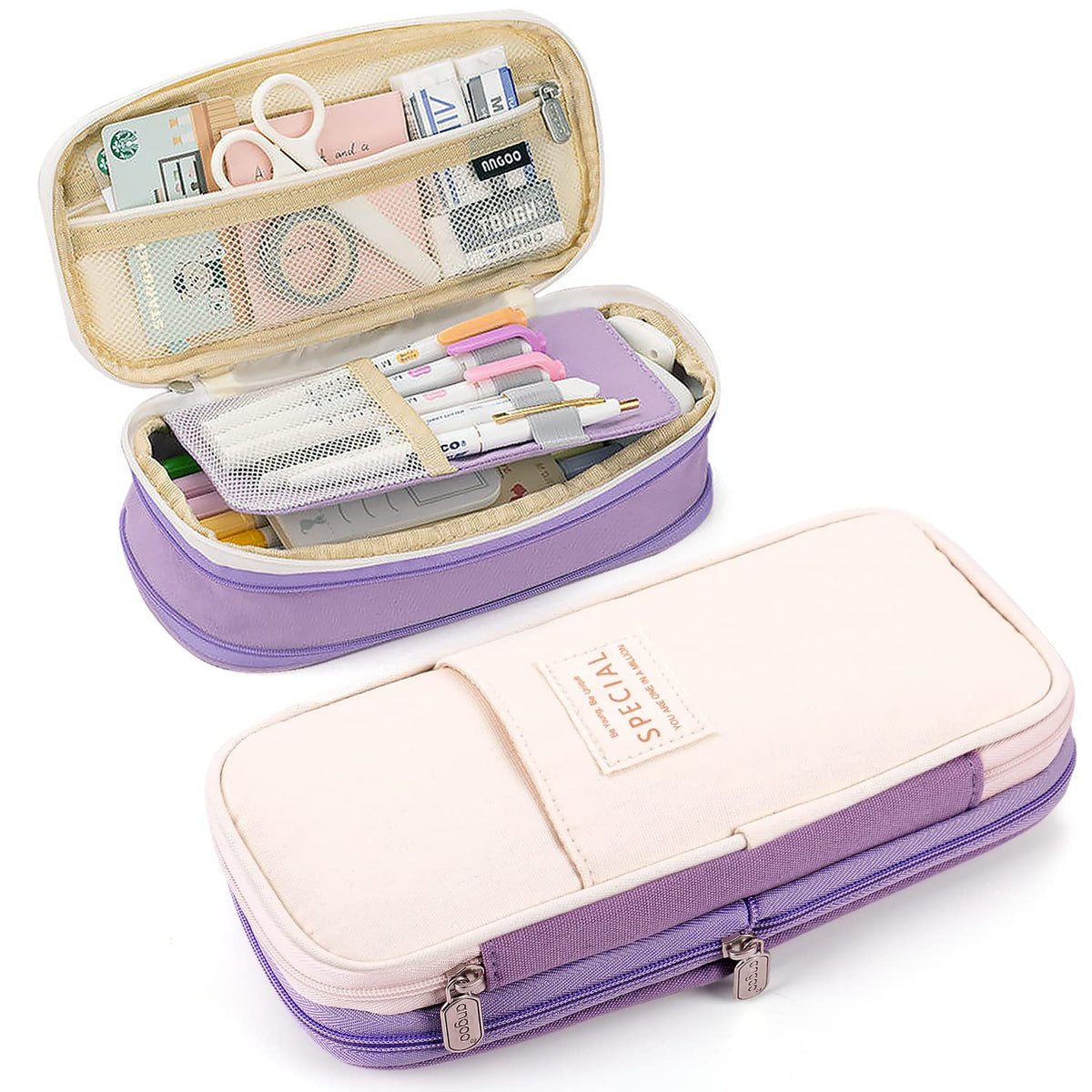 MAMUNU Expandable Pencil case with compartments, Large Capacity Pencil Cases Pencil Bag Pouch Office School, Portable Pencil Case Large School Stationery Organizer, Makeup Cosmetic Bag, Pink