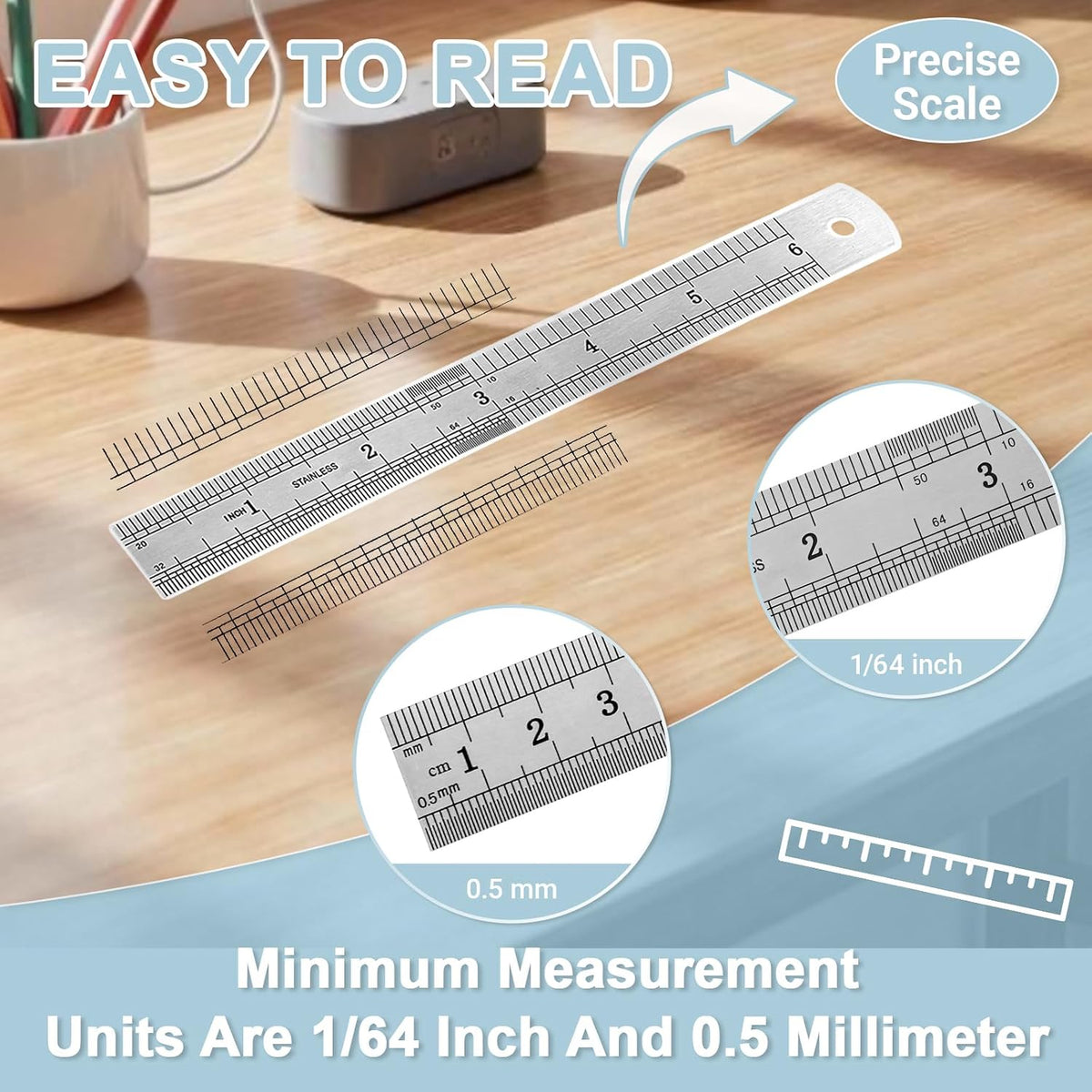 6 Pack Heavy Duty 6 INCH (15 CM) Steel Ruler Set