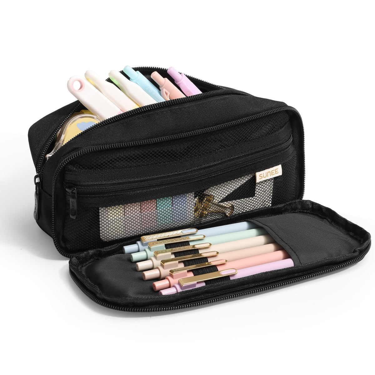 SUNEE Pencil Case, Large Capacity Pencil Pouch, Aesthetic Big Pen Bag 900D Oxford Pen Box for Office Stationery Organizer School Supplies Multifunctional for Teen Boys Girls Women Men, Pink
