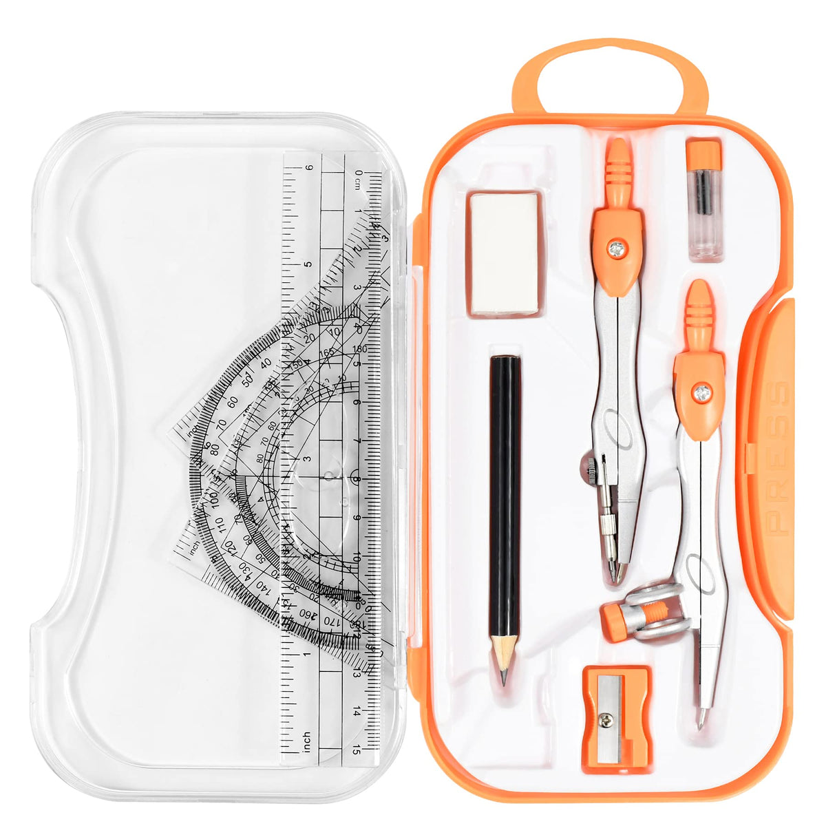 Vobou 10 pcs Math Geometry Set Student Supplies,Compass Kit Set (Black）