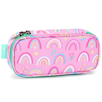 mibasies Girls Pencil Case for Kids, Multi-Slot Pencil Pouch, Pink Blue Rainbow