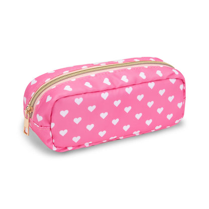 UIXIZQ Waterproof Small Pencil Case Makeup Bag for Purse,Cute Pencil Pouch Preppy Nylon Makeup Brush Holder with Zipper,Girls Portable Storage Case Small Pen Bag for Office(Slim-Black)