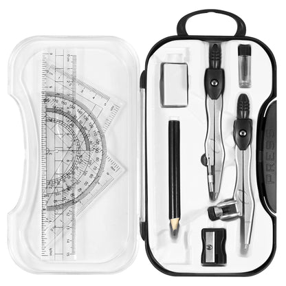 Unjoo Geometry Set 10 Pcs Student Supplies, Protractor and Compass (Pink）