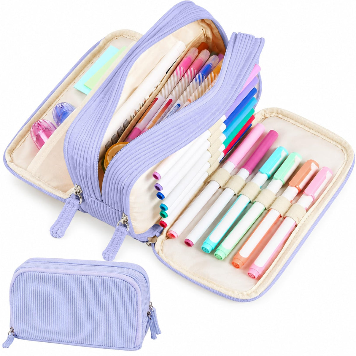 Sooez Big Capacity Pencil Case Pen Pouch, Soft Corduroy Pencil Bag