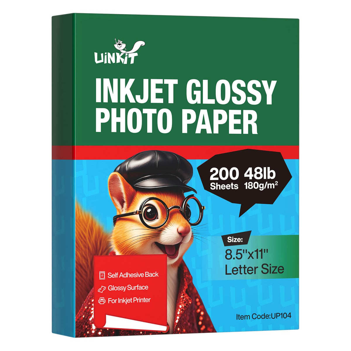 Uinkit 48lb Glossy Inkjet Photo Paper, 8.5x11, 40 Sheets, 180gsm