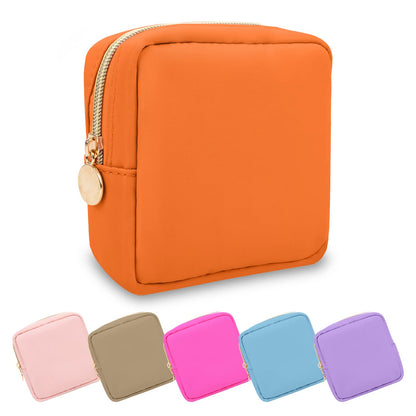 UIXIZQ Waterproof Small Pencil Case Makeup Bag for Purse,Cute Pencil Pouch Preppy Nylon Makeup Brush Holder with Zipper,Girls Portable Storage Case Small Pen Bag for Office(Slim-Black)