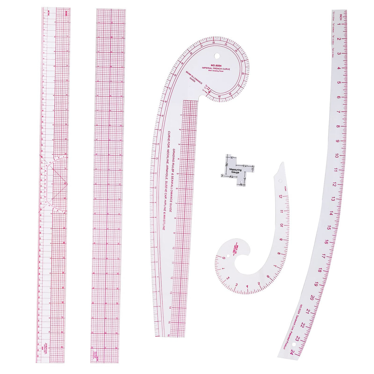 Fashion Clear Metric Sewing Ruler Set, French Curve Pattern Ruler Kit for Beginners Tailors Designers (A-9-Piece Set)