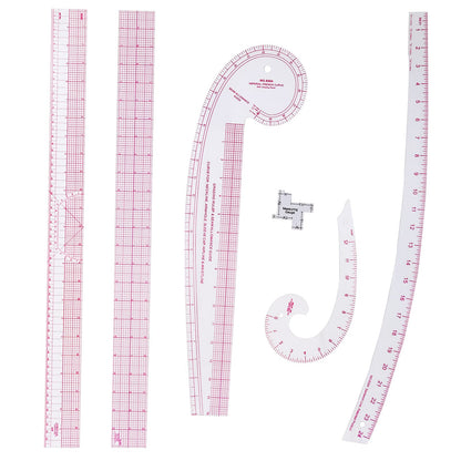 Fashion Clear Metric Sewing Ruler Set, French Curve Pattern Ruler Kit for Beginners Tailors Designers (A-9-Piece Set)