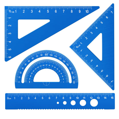 Honagu Triangular Ruler Set, 4 Pieces Aluminum Alloy Ruler, Metal Drafting Ruler, Geometric Protractor for Students, Draftsmen, Engineers, School Office Supplies (Black)
