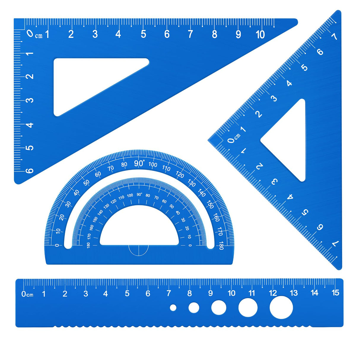 Honagu Triangular Ruler Set, 4 Pieces Aluminum Alloy Ruler, Metal Drafting Ruler, Geometric Protractor for Students, Draftsmen, Engineers, School Office Supplies (Black)