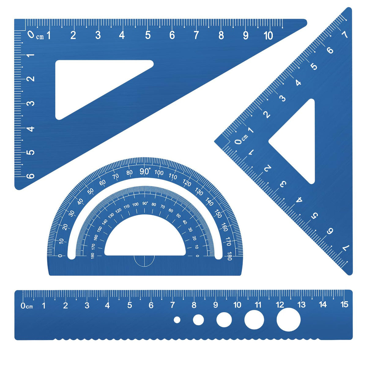 Honagu Triangular Ruler Set, 4 Pieces Aluminum Alloy Ruler, Metal Drafting Ruler, Geometric Protractor for Students, Draftsmen, Engineers, School Office Supplies (Black)