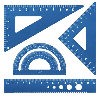 Honagu Triangular Ruler Set, 4 Pieces Aluminum Alloy Ruler, Metal Drafting Ruler, Geometric Protractor for Students, Draftsmen, Engineers, School Office Supplies (Black)