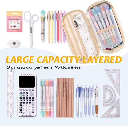 EASTHILL Big Capacity Pencil Pen Case Office College School Large Storage High Capacity Bag Pouch Holder Box Organizer Light Blue