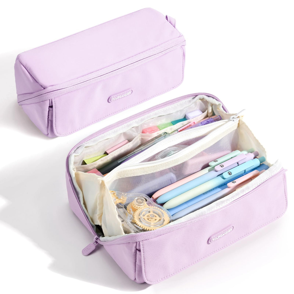 Four Candies Large Pencil Case, 5 Compartments Canvas Pen Organize