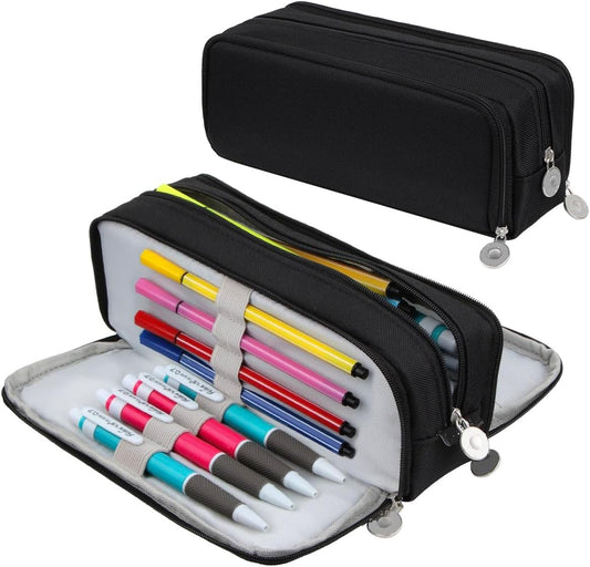 Chelory Big Capacity Pencil Case Large Storage Pencil Bag Pouch Marker 3 Compartment Stationery Pen Cases Holder for Adults Office Organizer Gifts