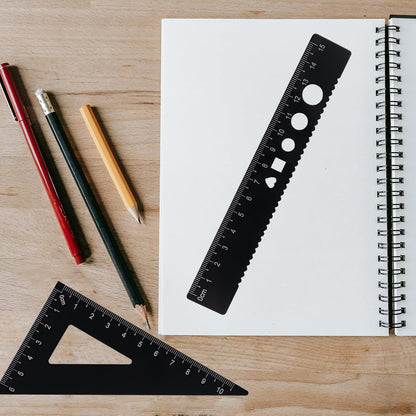 5 Pcs Metal Geometry Set, Math Drafting Ruler Kit- Aluminum Triangle Rulers, Protractor, 8 Inch and 6 Inch Drawing Ruler, Measuring Tool for School and Office (Metric and Imperial, Black)