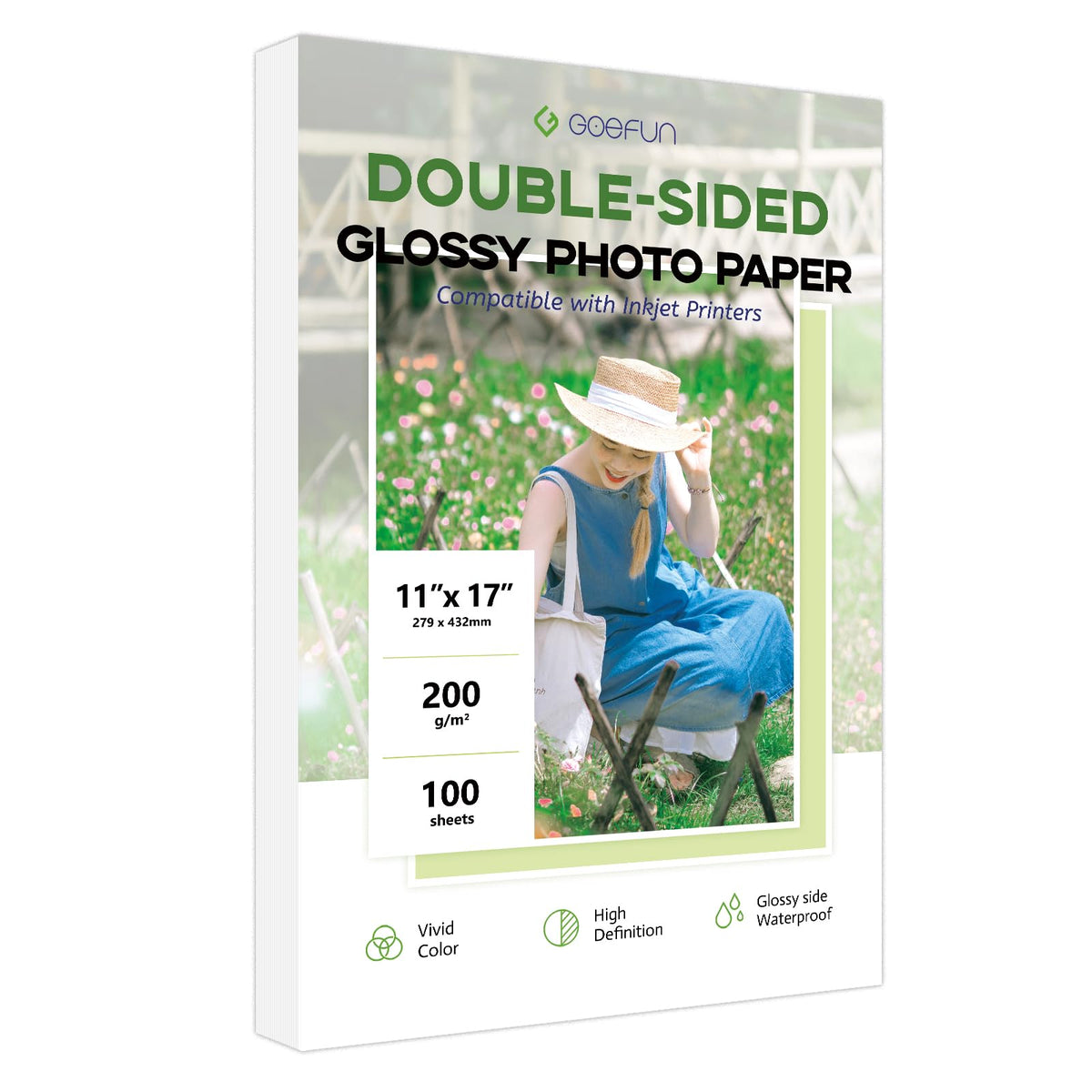 Glossy Photo Paper 8.5x11, Goefun 54LB Inkjet Printer Paper 100 Sheets