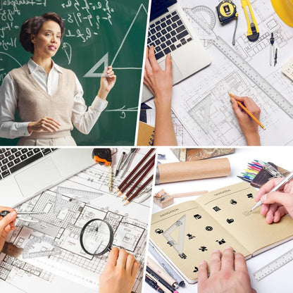 Plastic Clear Ruler Math Set-4 12 Inch 6 Inch Transparent Straight Ruler, 30/60 and 45/90 Triangle Ruler Geometry Math Transparent Ruler Measuring Tool for School Office Home Teachers Kids Supplies