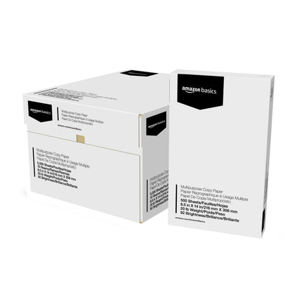 Amazon Basics Multipurpose Copy Printer Paper, 20 lb, 8.5 x 11 Inches, 5 Reams (2,500 Sheets), 92 Bright White