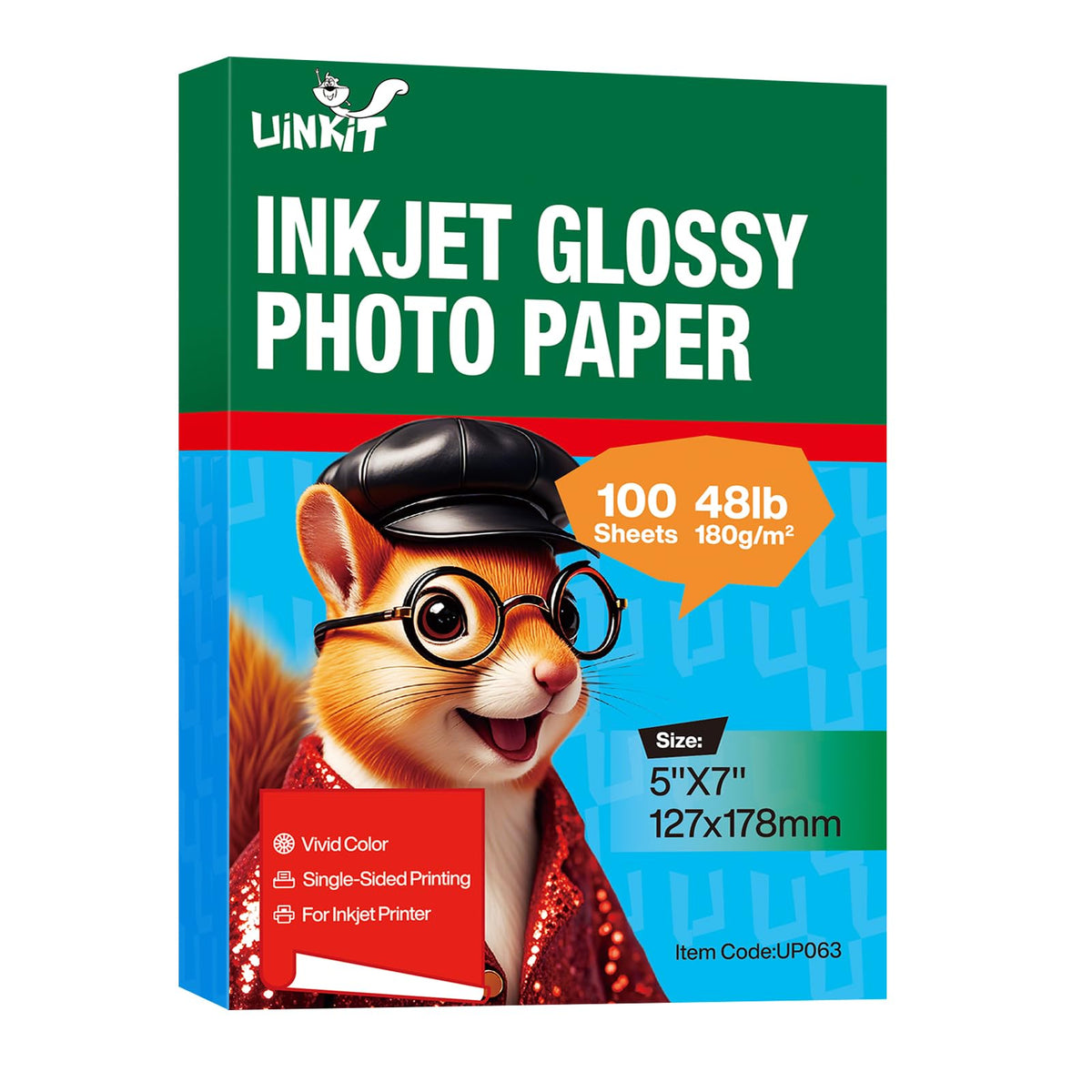 Uinkit 48lb Glossy Inkjet Photo Paper, 8.5x11, 40 Sheets, 180gsm