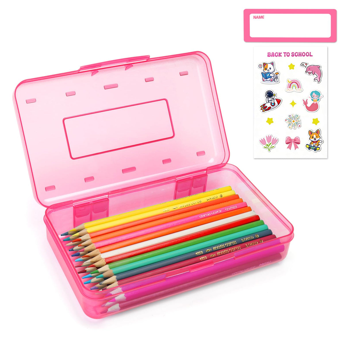 Plastic Hard Clear Color Pencil box Case for Girl Boy kids
