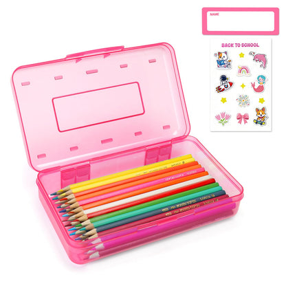 Plastic Hard Clear Color Pencil box Case for Girl Boy kids