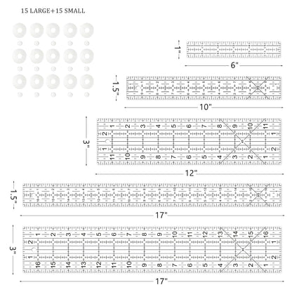 Sewing Ruler,5 Piece Quilting Rulers,3 x17 Inch,1.5 x17 Inch,3 x12 Inch,1.5 x10 Inch,1 x6 Inch,Acrylic Ruler,Cutting Ruler with Non-Slip Rings (Black and White)