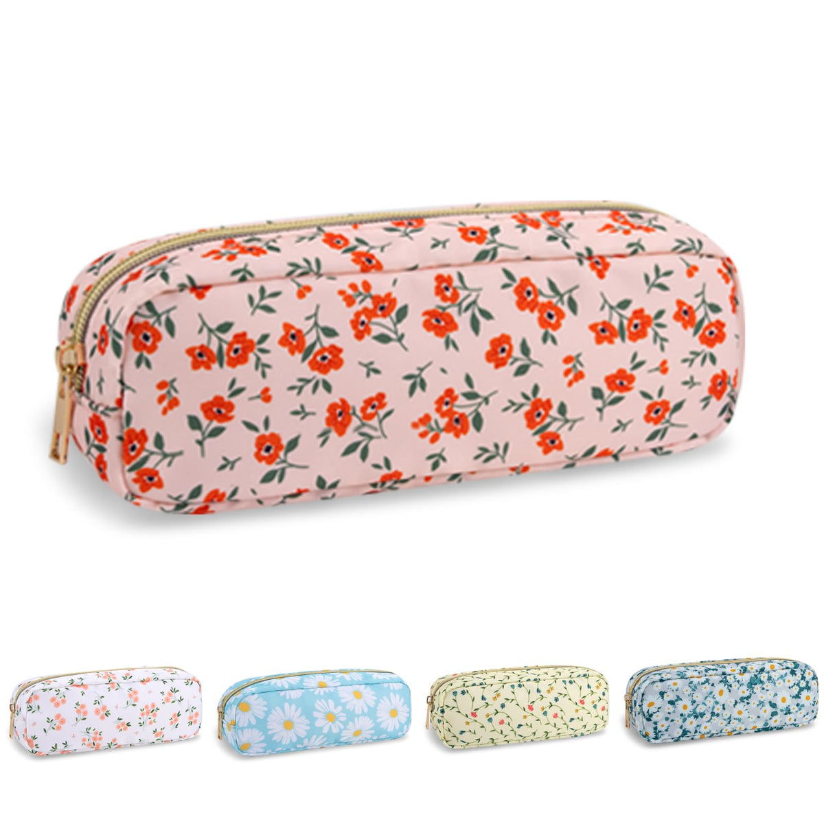 UIXIZQ Waterproof Small Pencil Case Makeup Bag for Purse,Cute Pencil Pouch Preppy Nylon Makeup Brush Holder with Zipper,Girls Portable Storage Case Small Pen Bag for Office(Slim-Black)