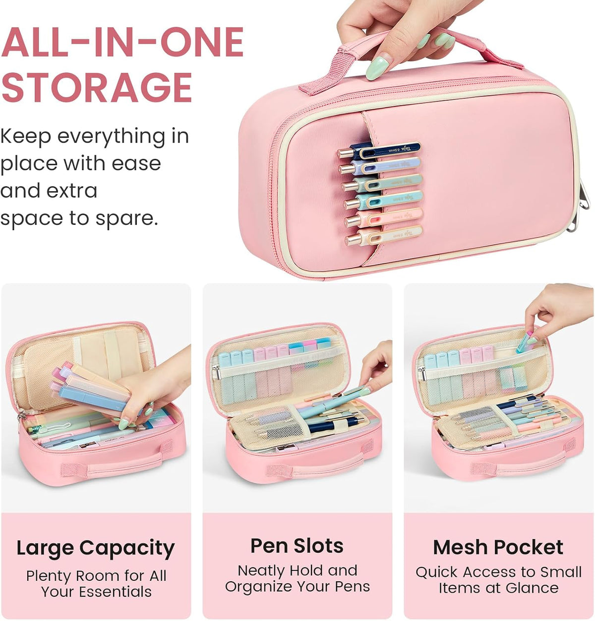 Taja Cute Pencil Case With School Supplies, 39 PCS, Stationery Set, Pink