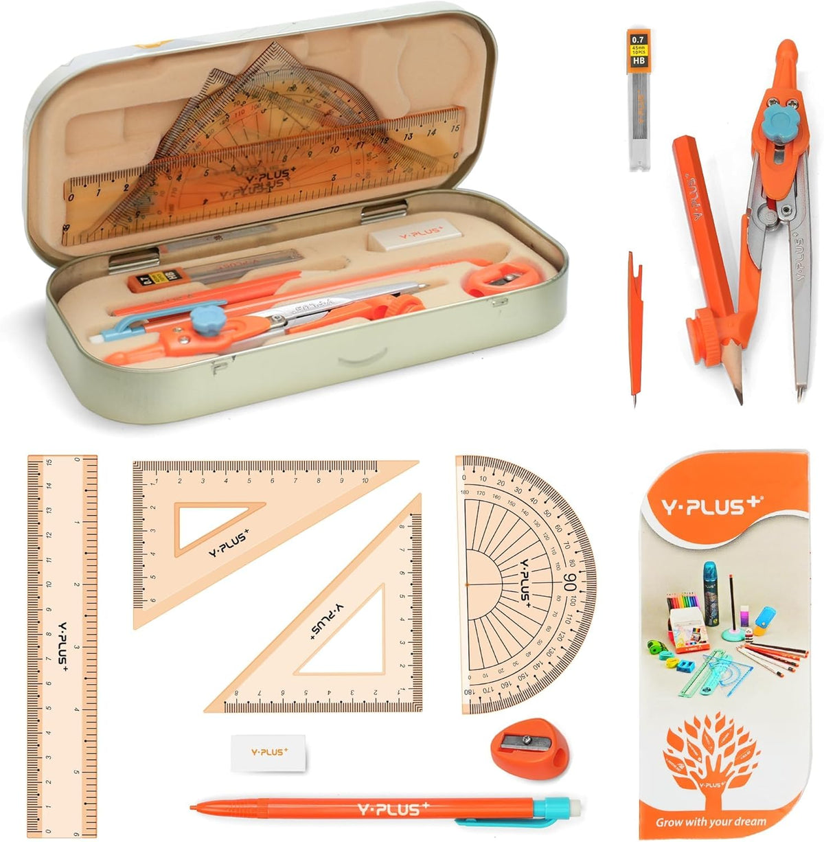 YPLUS Geometry Set, Protractor and Compass Set for Students, 12Pcs