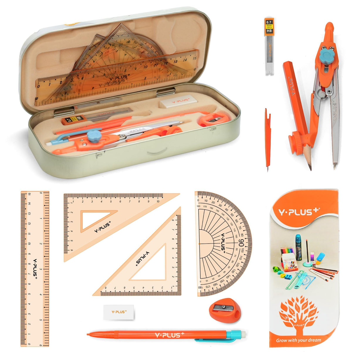 YPLUS Geometry Set, Protractor and Compass Set for Students, 12Pcs