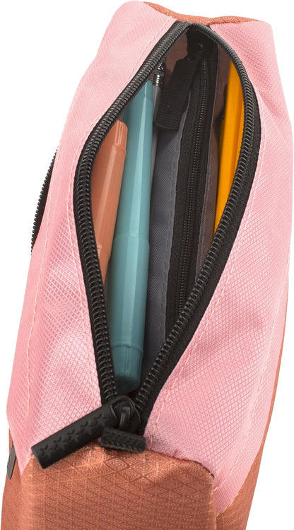 Five Star Pencil Pouch, Pen Case, 9-Pocket Zipper Pouch, Storage Organizer for School Supplies Earbuds Chargers Cables Makeup, Pink/Terracotta (500213F-ECM)