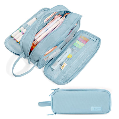 SUNEE Large Capacity Pencil Case with 3 Compartment, Extra Big Pencil Pouch, Pencil Bag with Zipper, Cute High Stationery Organizer, Oxford Pen Box School Supplies for Student Teen Girls Boys, Black