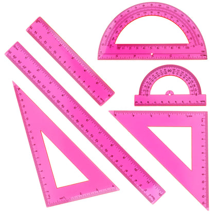 Plastic Clear Ruler Math Set - 6'' 12'' Transparent Straight Ruler, 4'' 6'' Protractor, 30/60 & 45/90 Triangle Ruler, Geometry Math Measuring Tool for School Office Drawing Teachers Kids Supplies